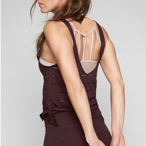 Athleta Tops - Athleta Max Out Chi Burgundy Sheer Stripe Side Tie Tank Top